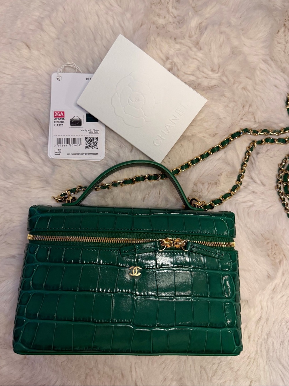 CHANEL Emerald Green Croc-Embossed Slim Vanity Bag with Gold Hardware - Picture 8 of 9